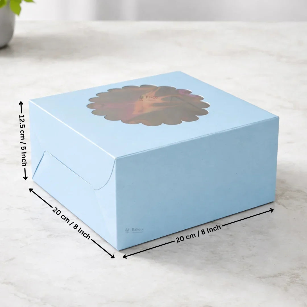 5 Inch Height | Cake Box With Flower Top Window | Blue Color | ITC Back Box | 3 Sizes Available | Pack Of 25