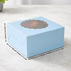 5 Inch Height | Cake Box With Flower Top Window | Blue Color | ITC Back Box | 3 Sizes Available | Pack Of 25
