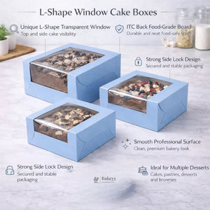 5 Inch Height | Cake Box With L-Shape Window | Blue Color | ITC Back Box | 3 Sizes Available | Pack Of 25