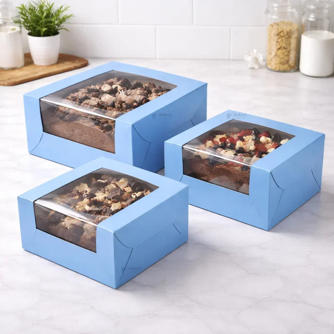 5 Inch Height | Cake Box With L-Shape Window | Blue Color | ITC Back Box | 3 Sizes Available | Pack Of 25