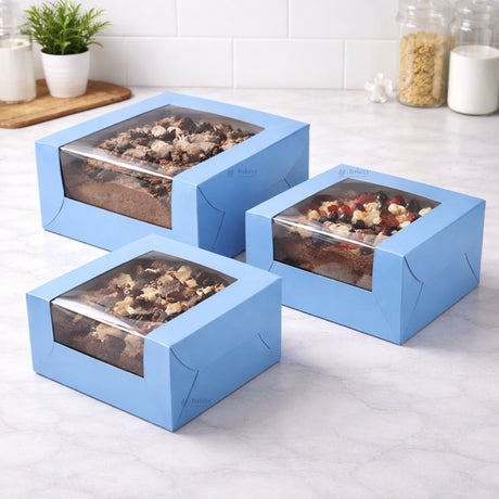 5 Inch Height | Cake Box With L-Shape Window | Blue Color | ITC Back Box | 3 Sizes Available | Pack Of 25