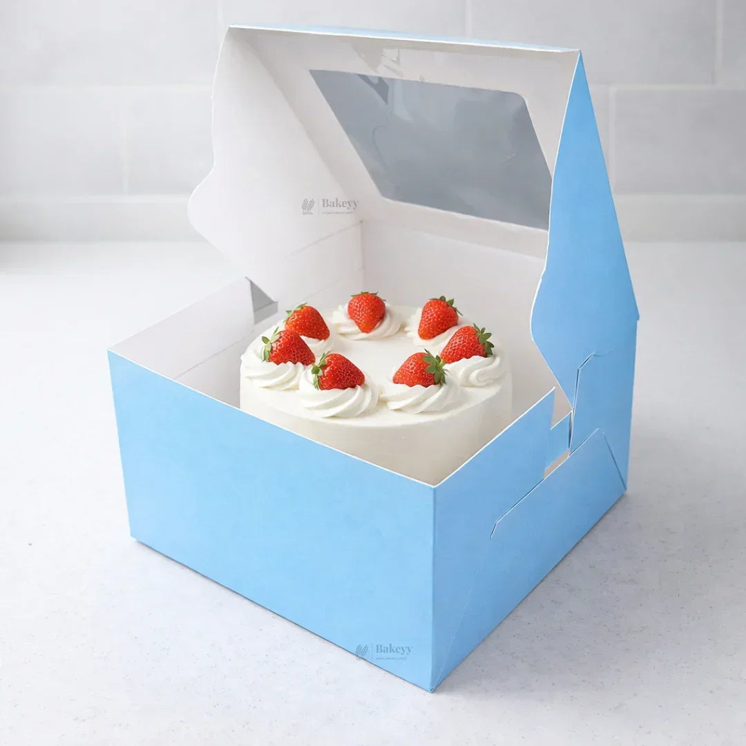 5 Inch Height | Cake Box With Square Top Window | Blue Color | ITC Back Box | 3 Sizes Available | Pack Of 25 - Bakeyy.com - India - 5 Inch Height | Cake Box With Square Top Window | Blue Color | ITC Back Box | 3 Sizes Available | Pack Of 25 - 7x7x5 Inch 650.00