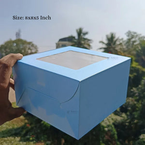 5 Inch Height | Cake Box With Square Top Window | Blue Color | ITC Back Box | 3 Sizes Available | Pack Of 25 - Bakeyy.com - India - 5 Inch Height | Cake Box With Square Top Window | Blue Color | ITC Back Box | 3 Sizes Available | Pack Of 25 - 7x7x5 Inch 650.00