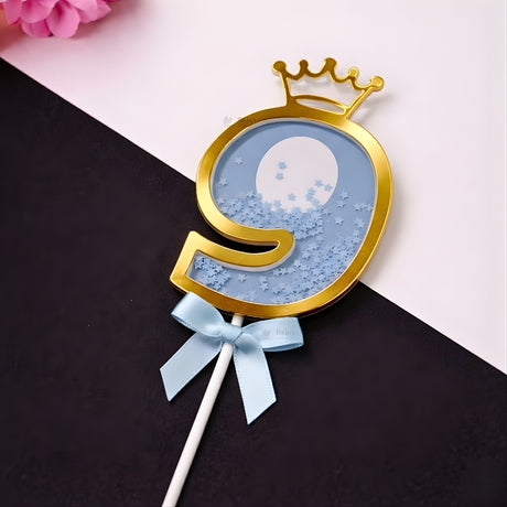 Blue Crown Shaker Number Cake Topper | 0–9 Available | Pack of 1