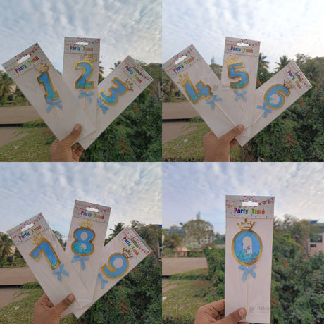 Blue Crown Shaker Number Cake Topper | 0–9 Available | Pack of 1