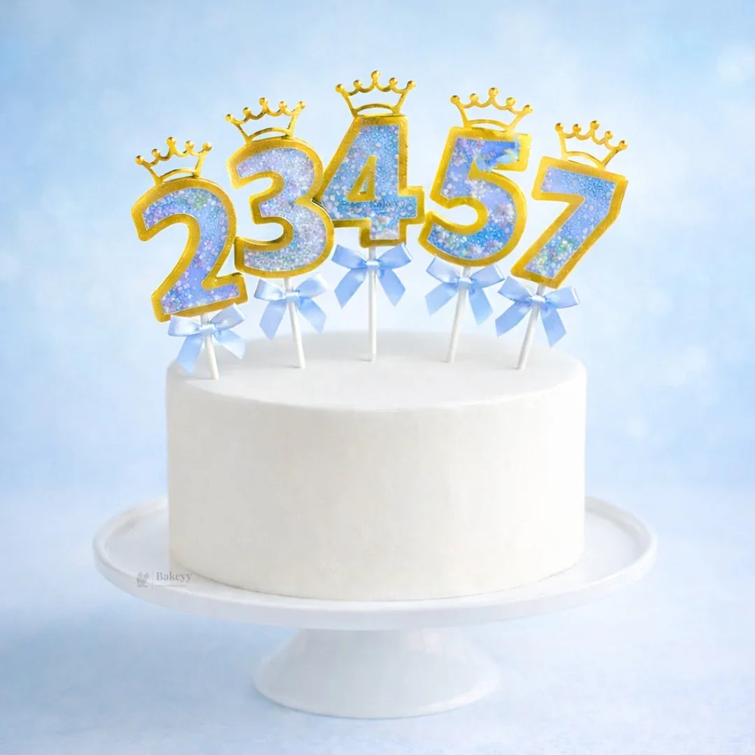 Blue Crown Shaker Number Cake Topper | 0–9 Available | Pack of 1