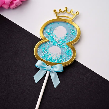 Blue Crown Shaker Number Cake Topper | 0–9 Available | Pack of 1