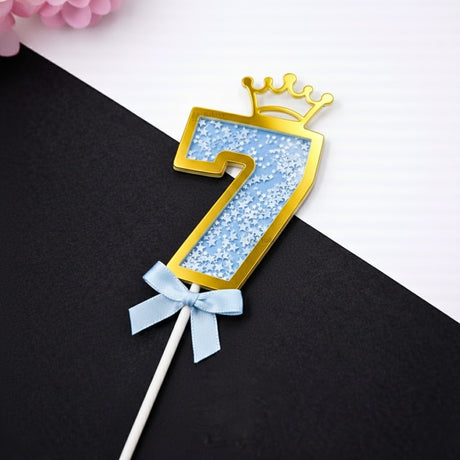 Blue Crown Shaker Number Cake Topper | 0–9 Available | Pack of 1