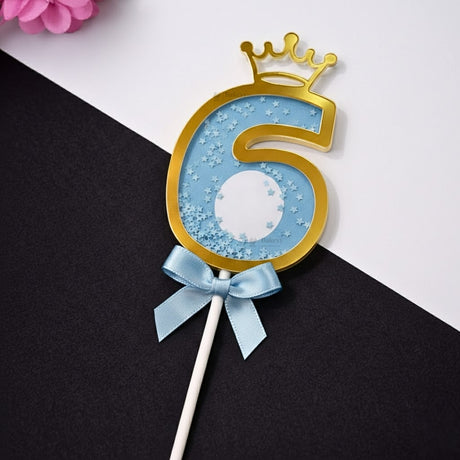 Blue Crown Shaker Number Cake Topper | 0–9 Available | Pack of 1