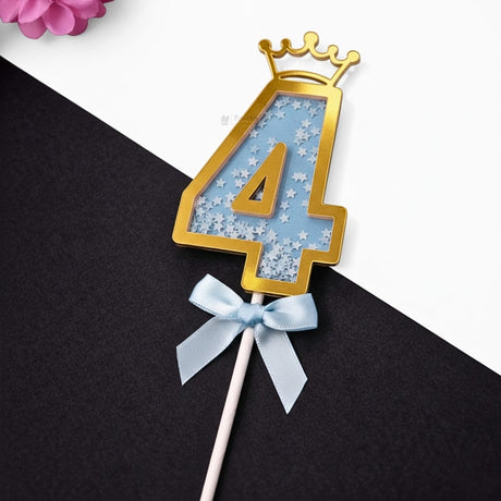 Blue Crown Shaker Number Cake Topper | 0–9 Available | Pack of 1