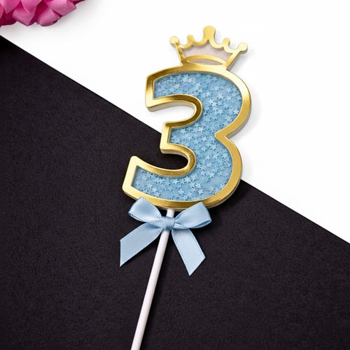 Blue Crown Shaker Number Cake Topper | 0–9 Available | Pack of 1