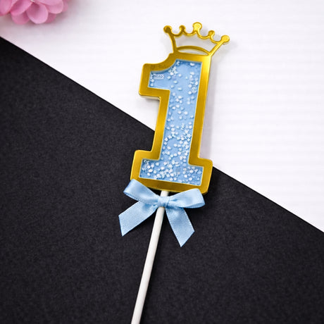 Blue Crown Shaker Number Cake Topper | 0–9 Available | Pack of 1