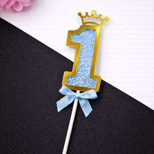 Blue Crown Shaker Number Cake Topper | 0–9 Available | Pack of 1