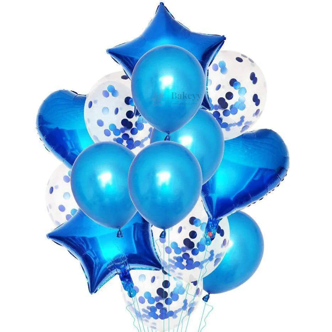 Blue Heart & Star Balloon Set | Party Decoration Combo | 14 pc Set | 1 Piece