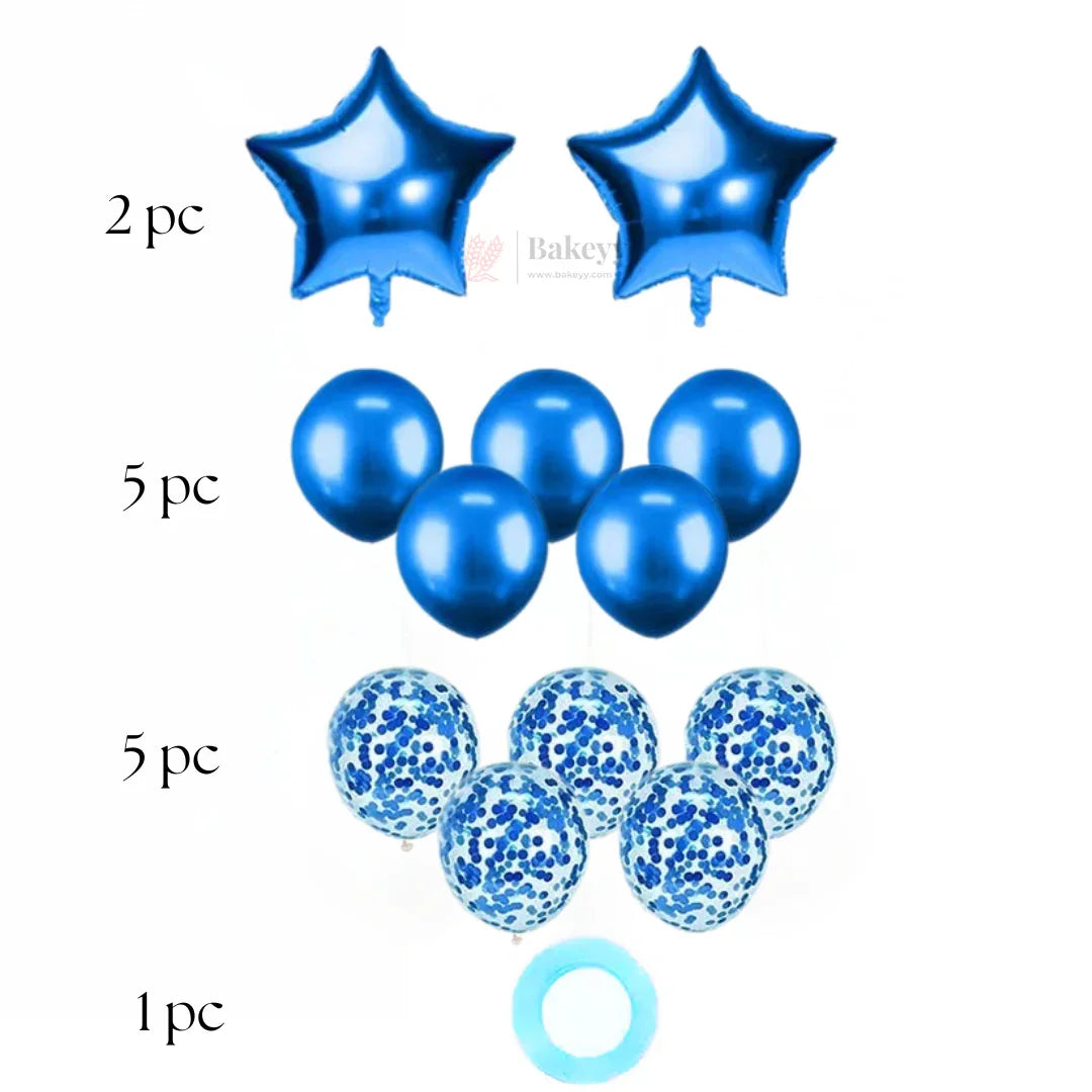 Blue Star Balloon Decoration Set | Star Foil Balloons with Blue Metallic & Blue Confetti Balloons | Party Decor Combo Kit | 13 Pcs Set 