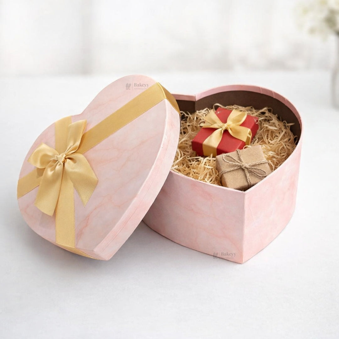 Blush Heart Pink Hamper Box | Premium Heart-Shaped Rigid Box with Satin Ribbon | Elegant Gifting Box | Pack of 1