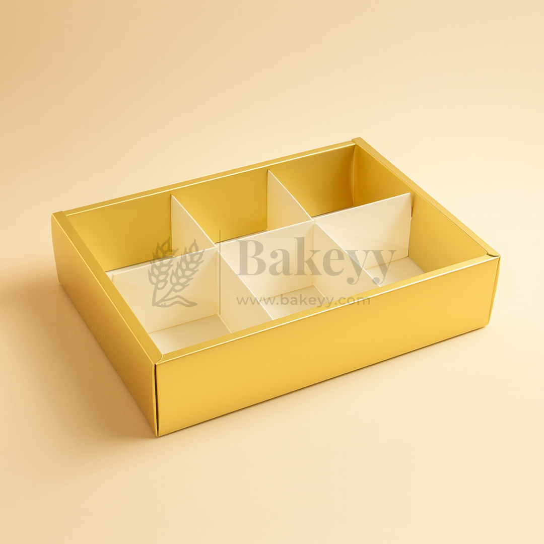 6 Cavity Brownie Box with Transparent Slider Lid | Metallic Gold | Pack of 10