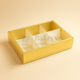 6 Cavity Brownie Box with Transparent Slider Lid | Metallic Gold | Pack of 10