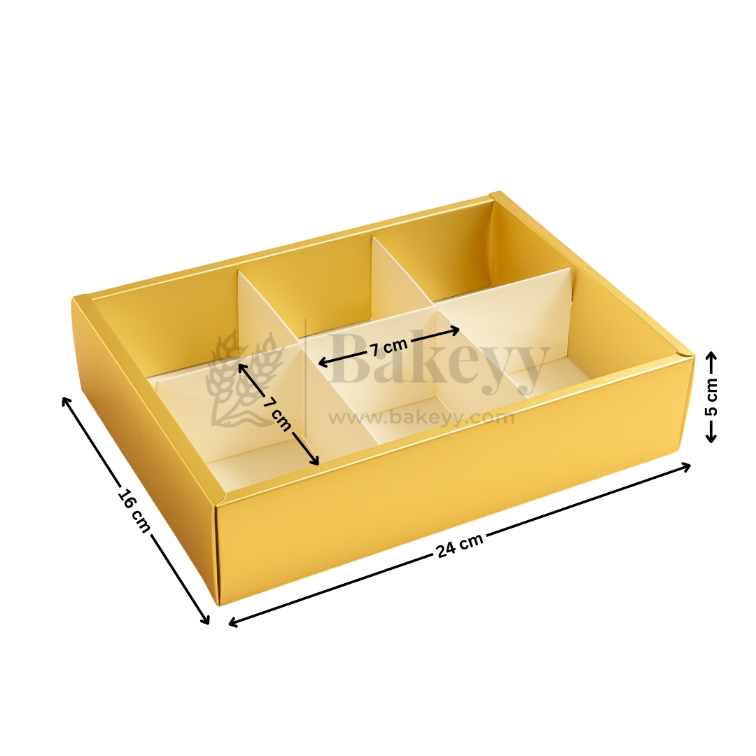 6 Cavity Brownie Box with Transparent Slider Lid | Metallic Gold | Pack of 10