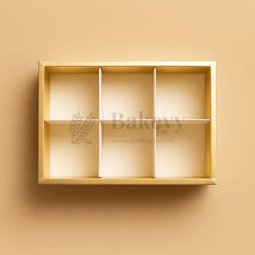 6 Cavity Brownie Box with Transparent Slider Lid | Metallic Gold | Pack of 10 - Bakeyy.com - India - 6 Cavity Brownie Box with Transparent Slider Lid | Metallic Gold | Pack of 10 - Default Title