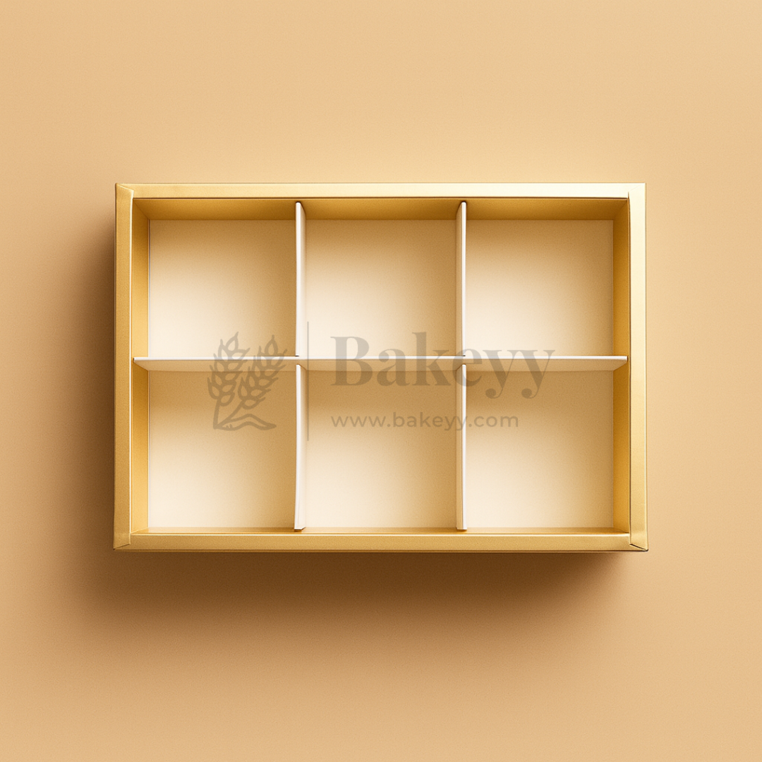 6 Cavity Brownie Box with Transparent Slider Lid | Metallic Gold | Pack of 10