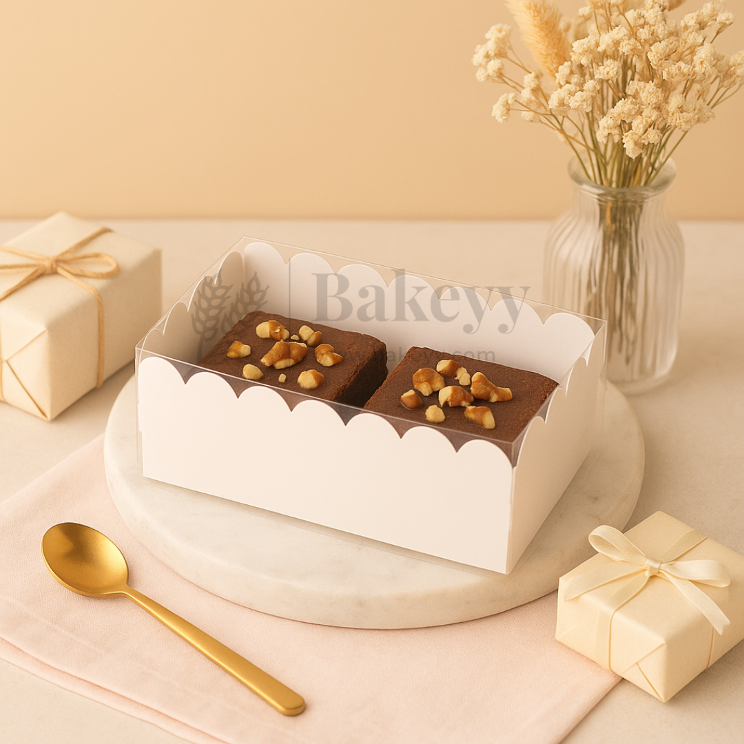 White Colour 2 Brownie Box With Transparent Lid | Pack of 50