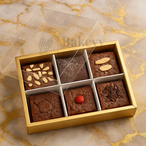 6 Cavity Brownie Box with Transparent Slider Lid | Metallic Gold | Pack of 10 - Bakeyy.com - India - 6 Cavity Brownie Box with Transparent Slider Lid | Metallic Gold | Pack of 10 - Default Title