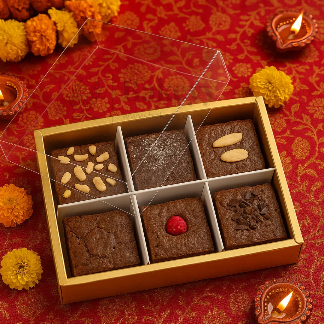 6 Cavity Brownie Box with Transparent Slider Lid | Metallic Gold | Pack of 10 - Bakeyy.com - India - 6 Cavity Brownie Box with Transparent Slider Lid | Metallic Gold | Pack of 10 - Default Title