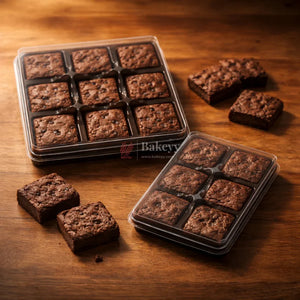 Brownie & Dessert Packaging Box with Transparent Lid | Square Compartments | Food-Grade Plastic | Pack of 50 - Bakeyy.com - India - Brownie & Dessert Packaging Box with Transparent Lid | Square Compartments | Food-Grade Plastic | Pack of 50 - 6 Cavity 1350.00