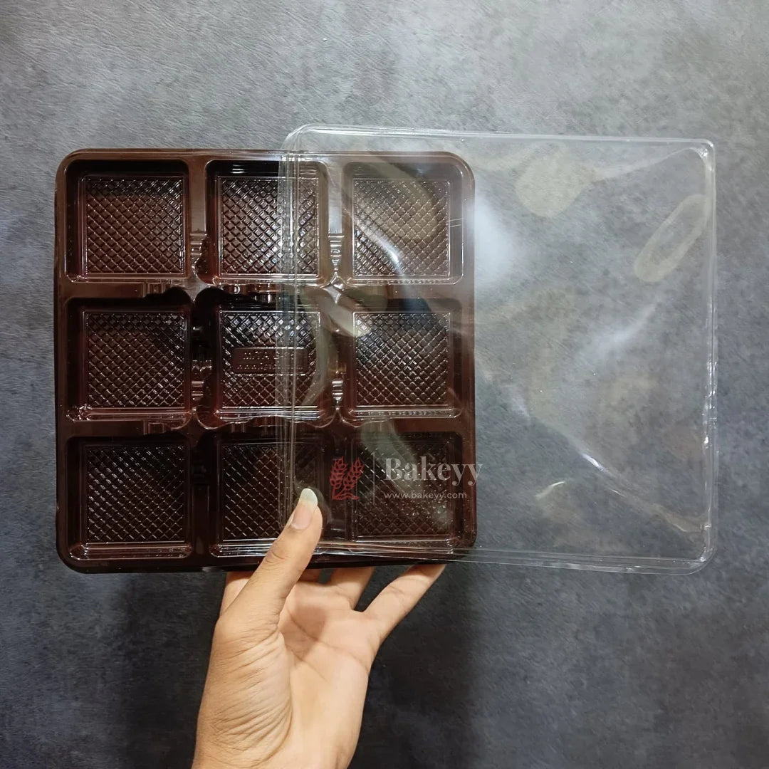 Brownie & Dessert Packaging Box with Transparent Lid | Square Compartments | Food-Grade Plastic  | Pack of 50