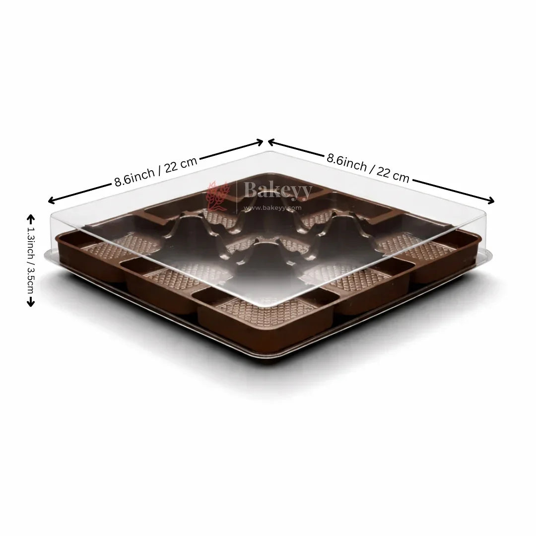 Brownie & Dessert Packaging Box with Transparent Lid | Square Compartments | Food-Grade Plastic | Pack of 50 - Bakeyy.com - India - Brownie & Dessert Packaging Box with Transparent Lid | Square Compartments | Food-Grade Plastic | Pack of 50 - 6 Cavity 1350.00