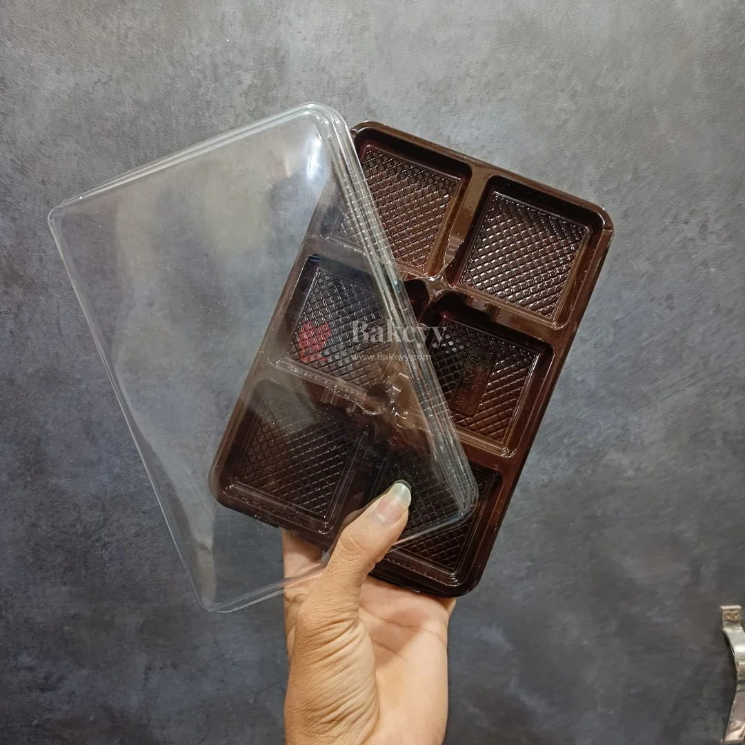 Brownie & Dessert Packaging Box with Transparent Lid | Square Compartments | Food-Grade Plastic  | Pack of 50