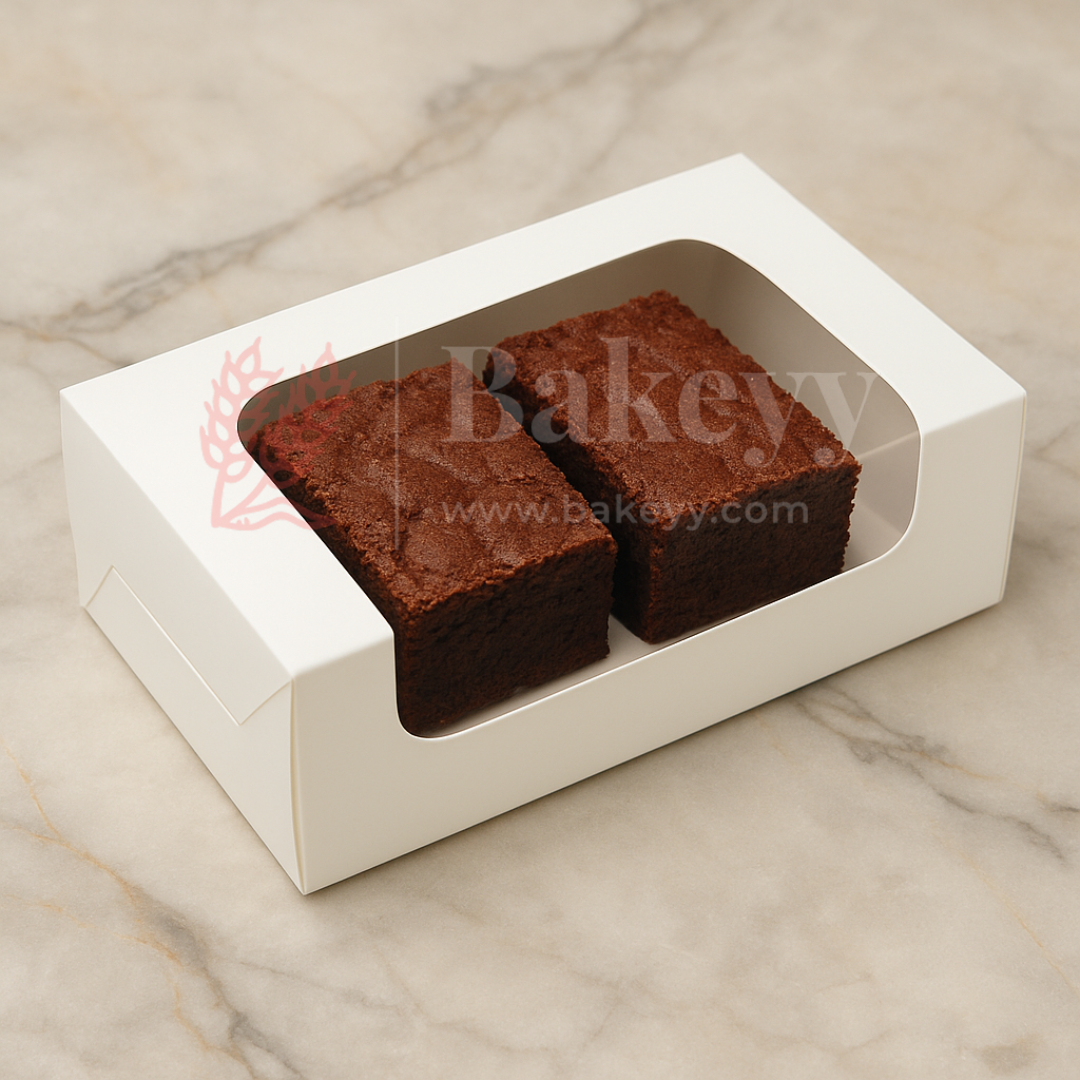 6x3x1.75 inch | 2 Piece Brownie Box Premium Creamy White | L Shaped Window | Pack of 10