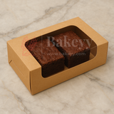 6x3x1.75 inch | 2 Piece Brownie Box Premium Kraft Paper | L Shaped Window | Pack of 10