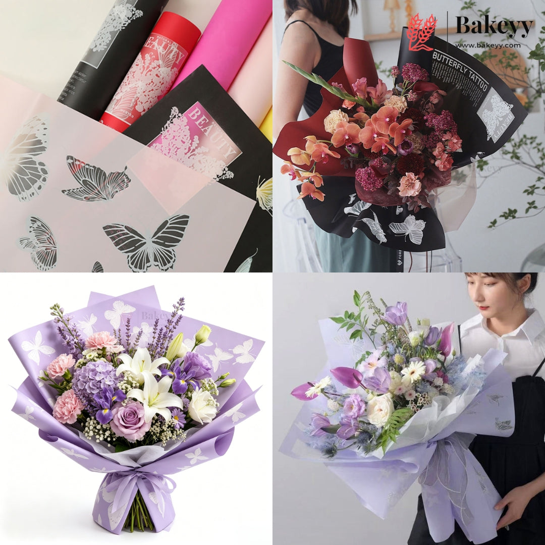 Butterfly Print Korean Bouquet Cover Sheet | Pack of 20