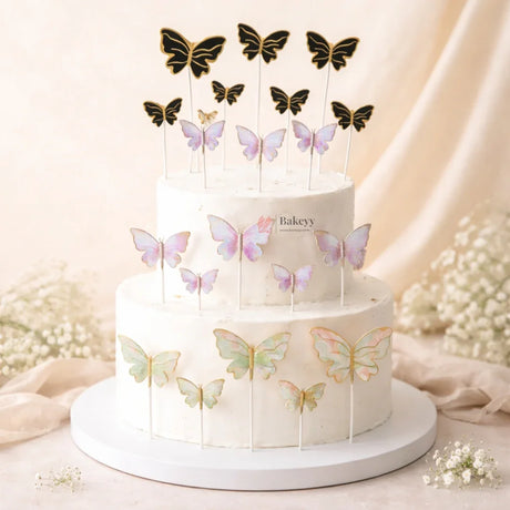 Butterfly Cake Toppers | Gold Outline Paper Cupcake & Cake Decoration Picks | Multiple Pastel & Premium Colors | Pack of 10