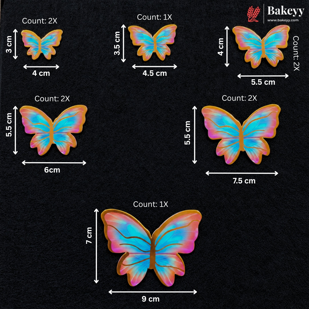 Multi Color Wing Butterfly Cake Toppers with Golden Edge | 10 Butterfly Per Pack | Pack of 1