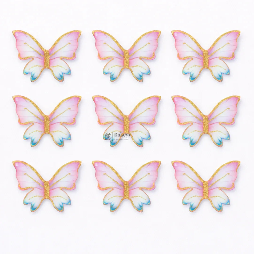 Pastel Butterfly Cake Topper with Gold Glitter Edge Detailing | Elegant Decoration for Cakes, Cupcakes & Desserts | Pack of 10
