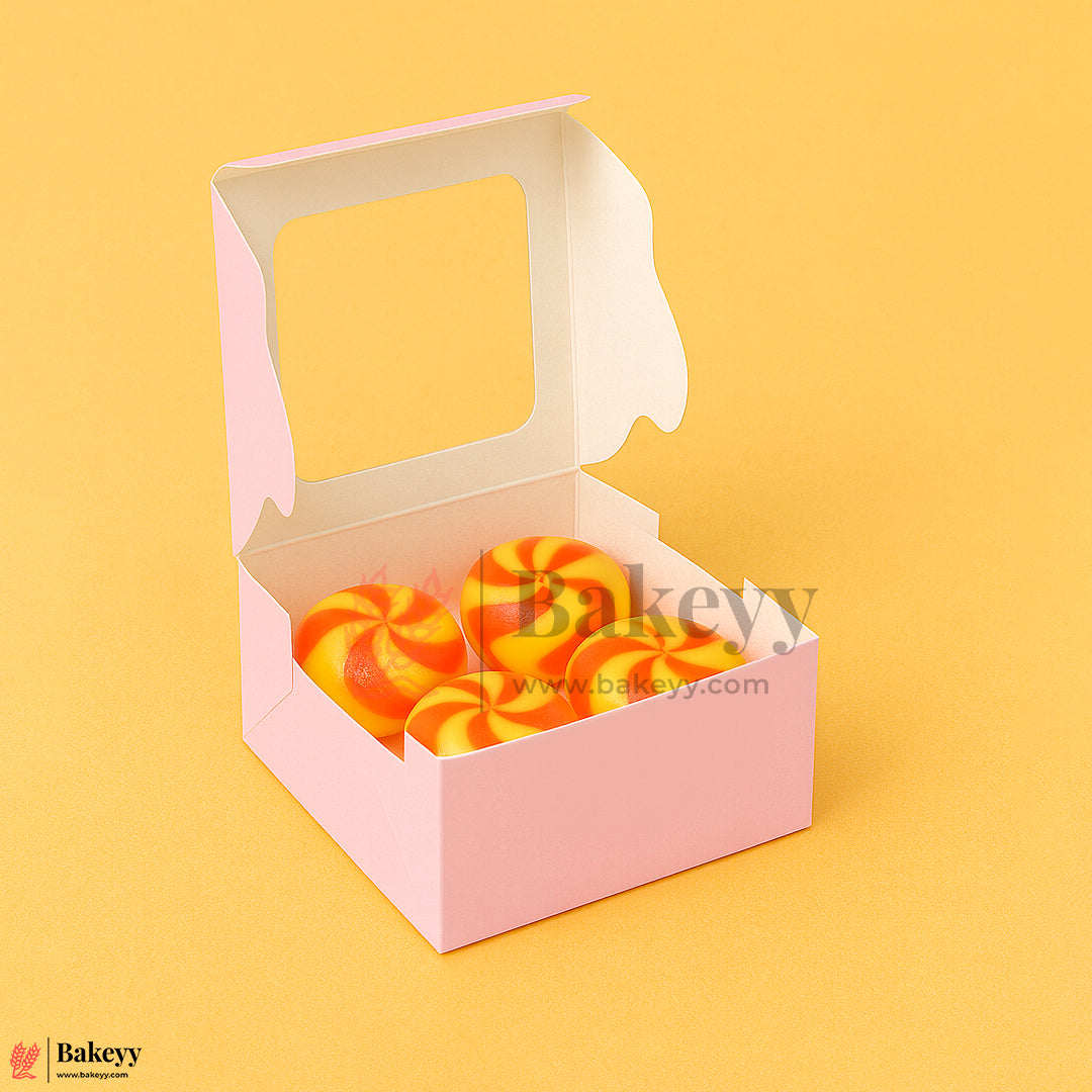 3x3x2 inch | 1 Brownie Box with Window – Pink | cookie packaging box | cookie box with clear window | Gift box | Pack of 50