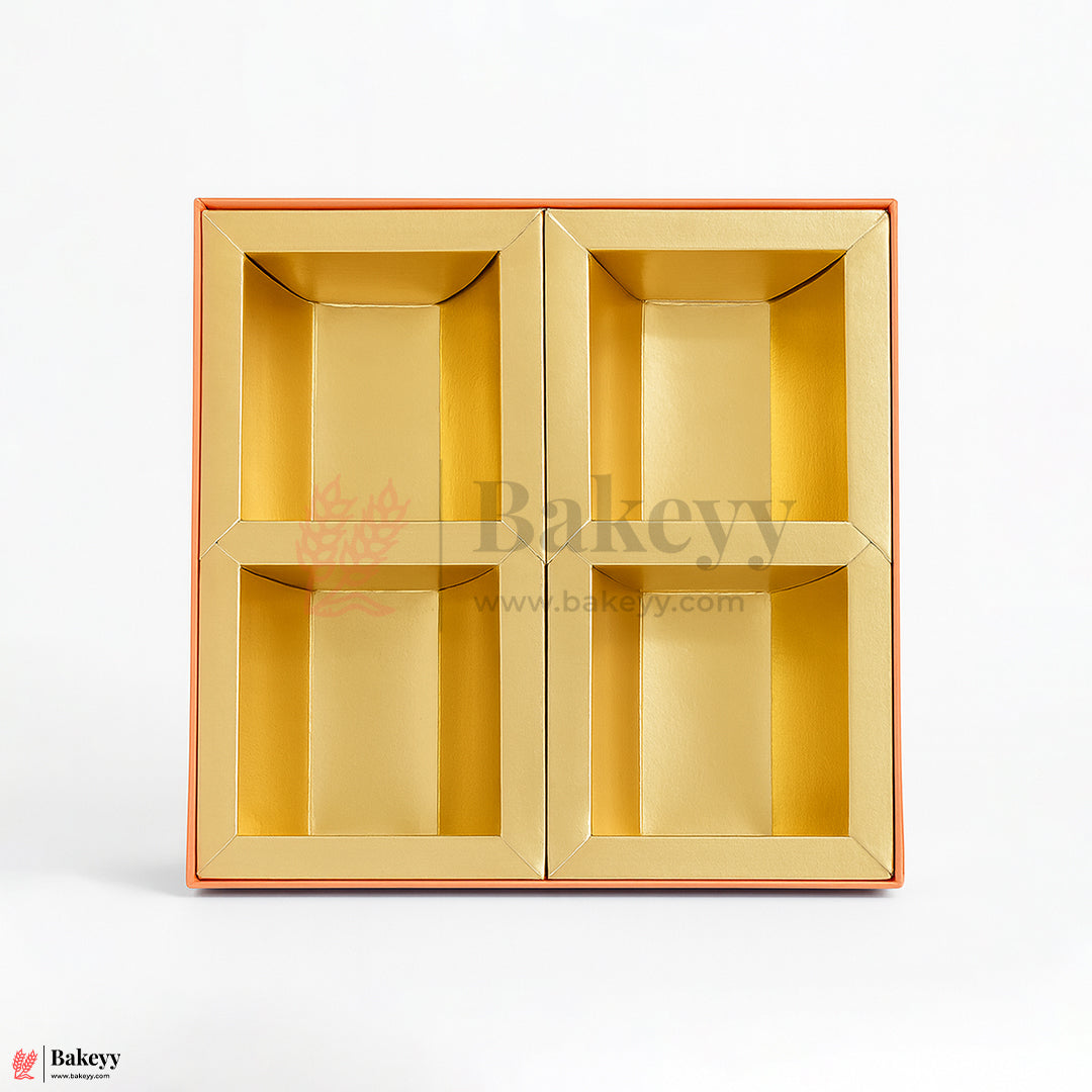 8x8x1.5 Inch | Rigid Dry Fruit Box | Elegant 4-Compartment Festive Hamper Box with Window Lid | Elegant Floral Design | Pack Of 1