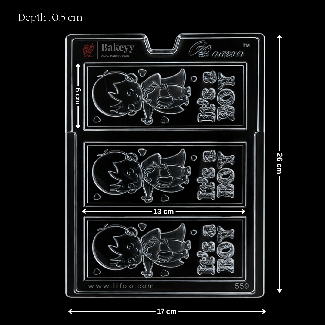 Mould 569 | “It’s a Boy” Bar Chocolate Mould | 3 Cavity | Food-Grade Plastic Chocolate Mould | Pack of 1