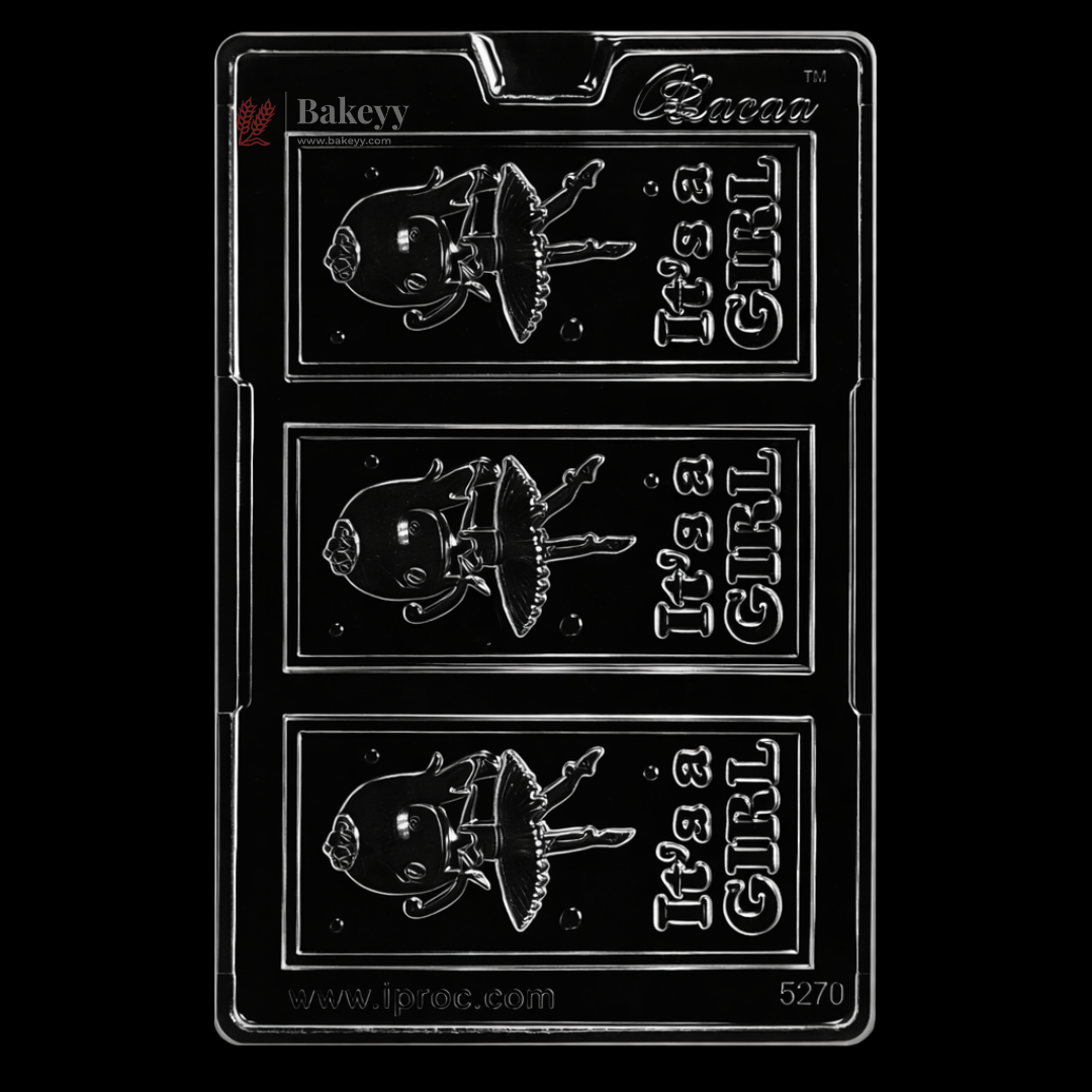 Mould 570 | “It’s a Girl” Bar Chocolate Mould | 3 Cavity | Food-Grade Plastic Chocolate Mould | Pack of 1