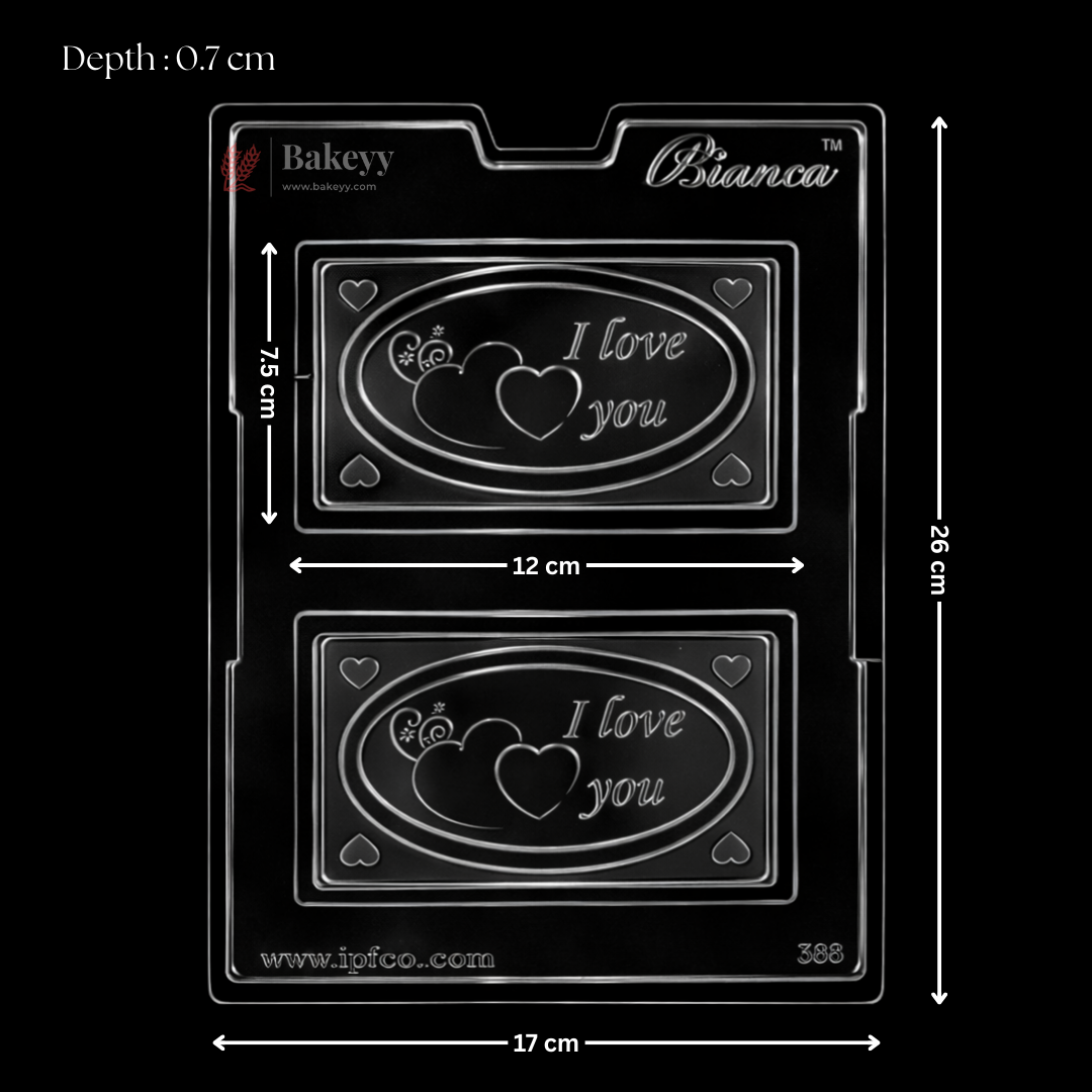 Mould 362 | “I Love You” Design Chocolate Bar Mould | 2 Cavity | Food-Grade Plastic Chocolate Mould | Pack of 1
