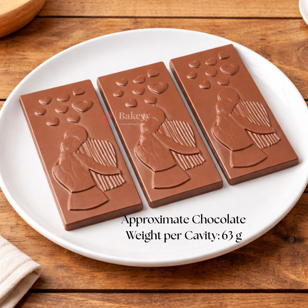 Mould 540 | Romantic Hug Designer Bar Mould | Couple Love Chocolate Mould | 3 Cavity | Food-Grade Plastic Chocolate Mould | Pack of 1