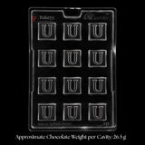 Mould 381, 382, 383 | “I”, Heart & “U” Letter Design | Alphabet & Heart Chocolate Mould | 12 Cavity | Pack of 1