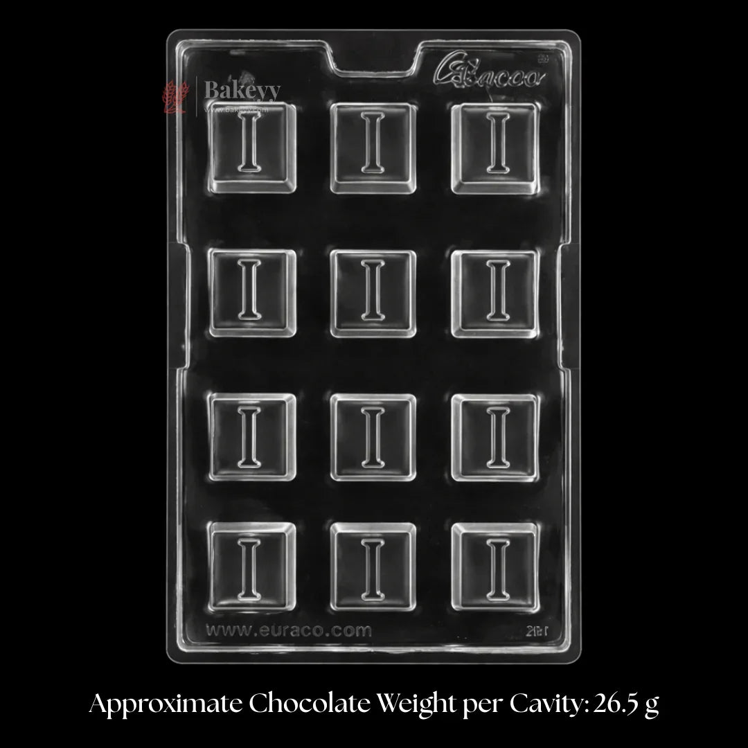 Mould 381, 382, 383 | “I”, Heart & “U” Letter Design | Alphabet & Heart Chocolate Mould | 12 Cavity | Pack of 1