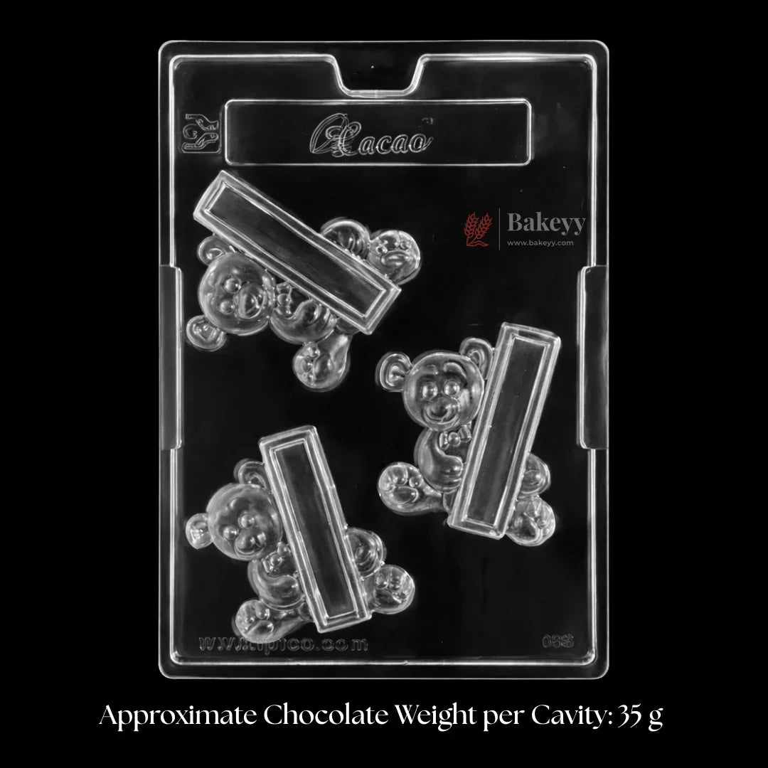 Mould 065 | Teddy Bear Chocolate Mould with Bar | 3 Cavity | Pack of 1