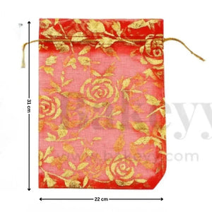 Printed Organza Potli Bags | Red Color - Bakeyy.com - India - Printed Organza Potli Bags | Red Color - 22x31 cm | Pack of 40 440.00