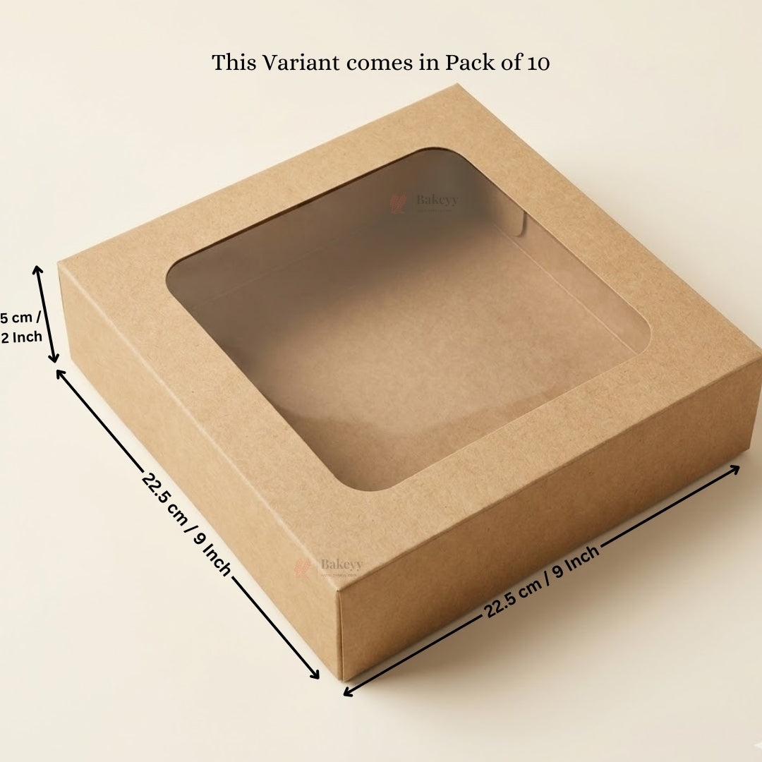 Kraft Brownie Boxes | L Shape and Top Window | Food-Grade Paperboard | Multiple Capacities Available
