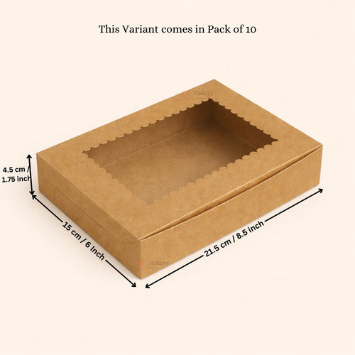 Kraft Brownie Boxes | L Shape and Top Window | Food-Grade Paperboard | Multiple Capacities Available